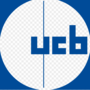 Blaues Logo mit dem Schriftzug "UCB" in einer stilisierten Schriftart, umgeben von einem weißen Kreis.